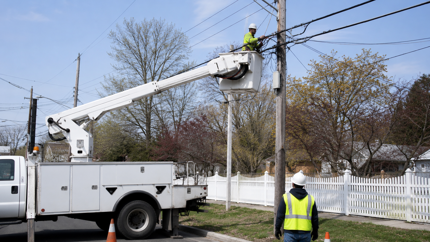 Aerial fiber and coax construction
