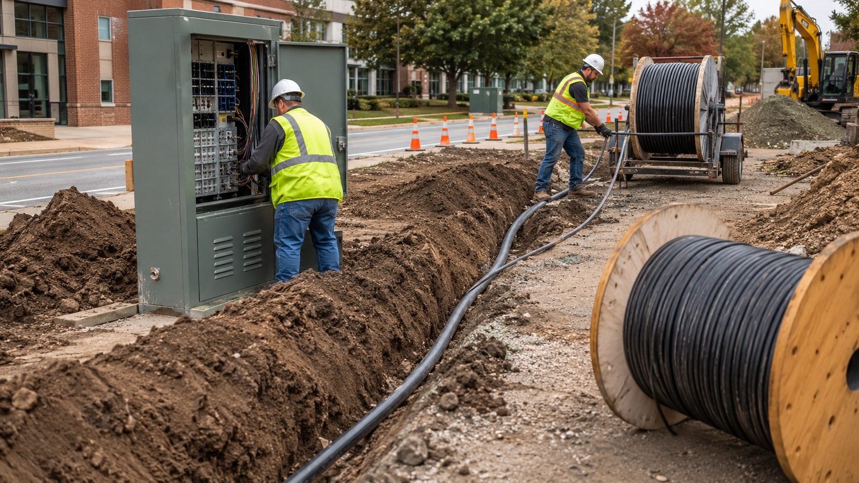 Underground fiber and coax construction